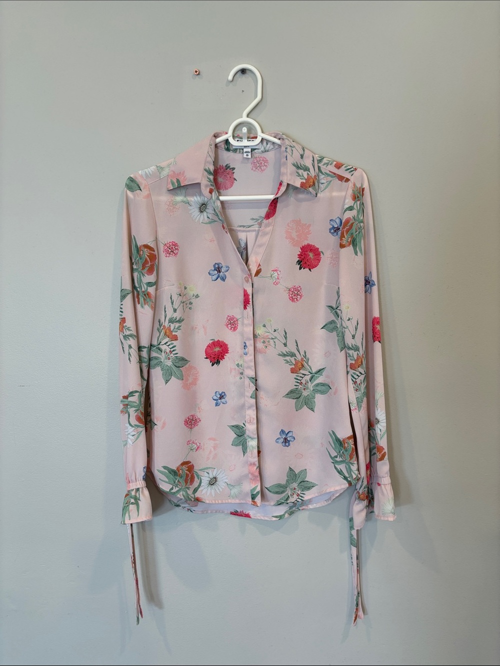 Express Light Pink Floral Button-Front Blouse